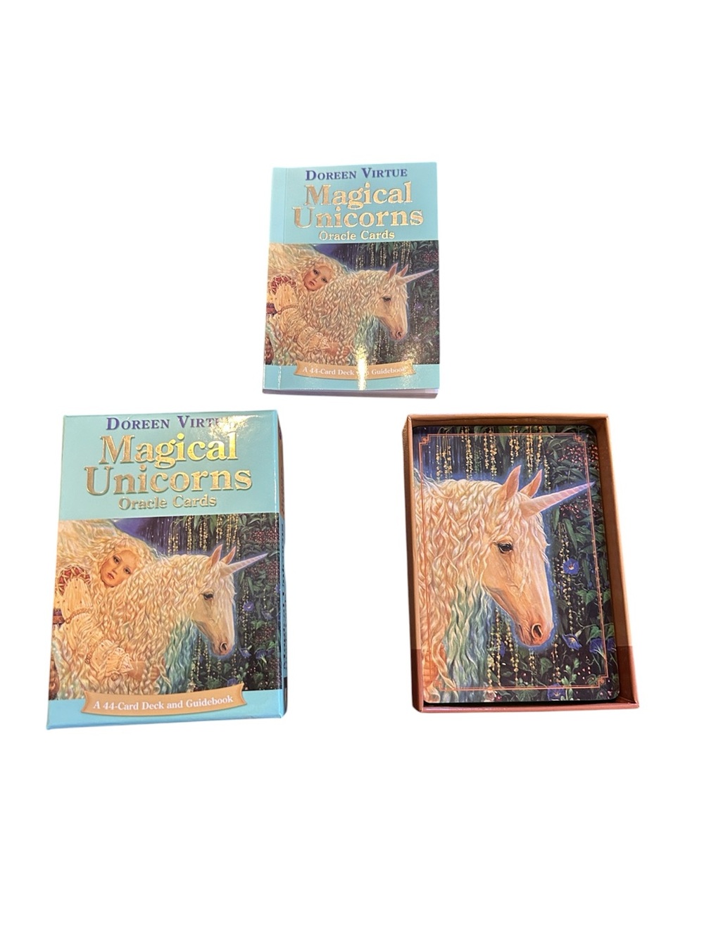 Doreen Virtue Magical Unicorns Oracle Cards - Turquoise Box and Deck